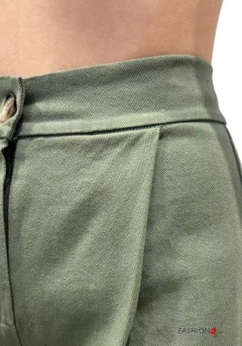 Calças em Algodão cintura subida wide leg com botões com fecho com elástico - ph 2