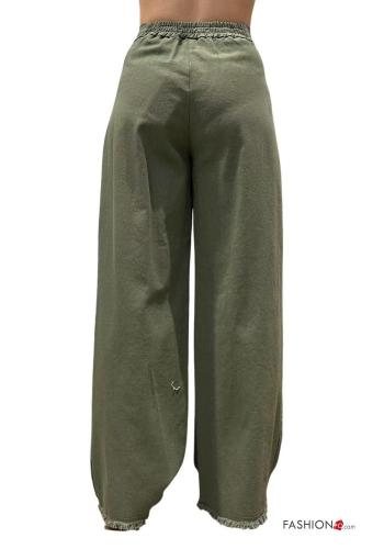 Calças em Algodão cintura subida wide leg com botões com fecho com elástico - ph 3