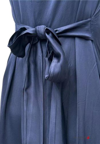 Satin u-boot ausschnitt ärmellos Kleid mit stoffgürtel - ph 2
