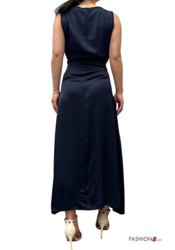 Satin u-boot ausschnitt ärmellos Kleid mit stoffgürtel - ph 3