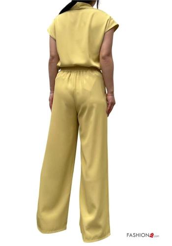 kurze ärmel wide leg zweiteilige Set mit Taschen mit gummizug mit V-Ausschnitt - ph 3