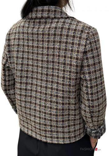 Geometric pattern Cotton Jacket with buttons with pockets - ph 2