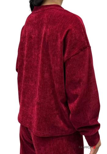 Felpa girocollo in velluto maniche lunghe con strass - ph 2