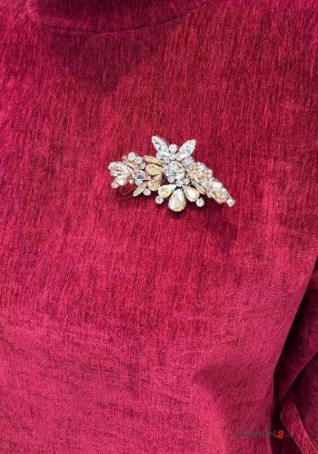 Felpa girocollo in velluto maniche lunghe con strass - ph 3