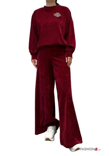 Felpa girocollo in velluto maniche lunghe con strass - ph 4