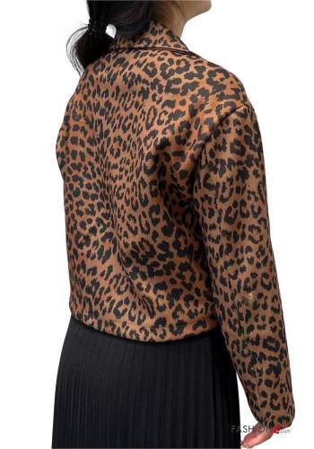 Animal print long sleeve with collar Jacket with pockets with zip - ph 2