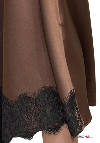 satin lace trim crew neck long long sleeve Dress - ph 2