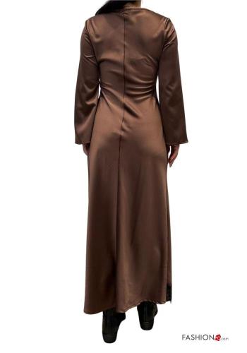 satin lace trim crew neck long long sleeve Dress - ph 3