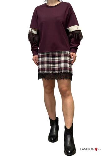 Tartan lace trim high waist Cotton Mini skirt with zip - ph 2