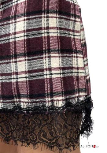 Tartan lace trim high waist Cotton Mini skirt with zip - ph 3