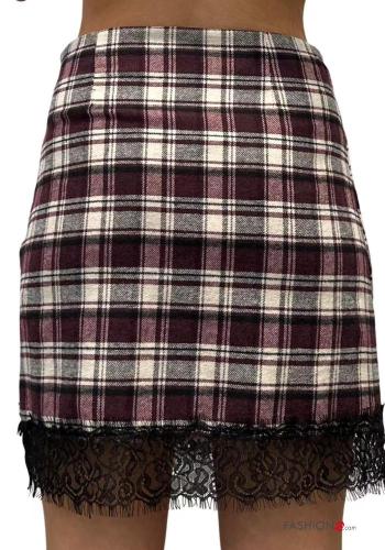 Tartan lace trim high waist Cotton Mini skirt with zip - ph 4