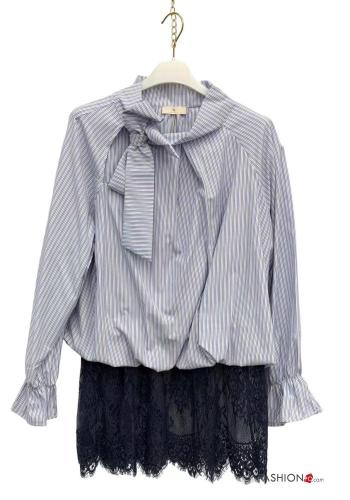 Striped lace trim Cotton Blouse - ph 2