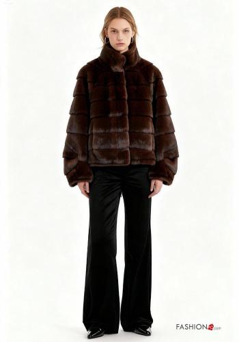 Pelliccia Sintetica maniche lunghe con bottoni a collo alto con tasche