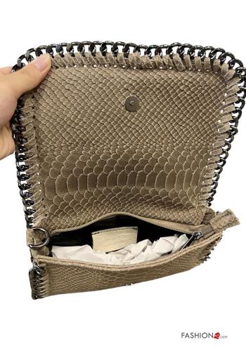 Snake print Genuine Leather Bag with shoulder strap with chain - ph 4