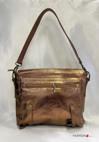 Borsa in Vera pelle metallizzato con zip con tasche con tracolla - ph 2