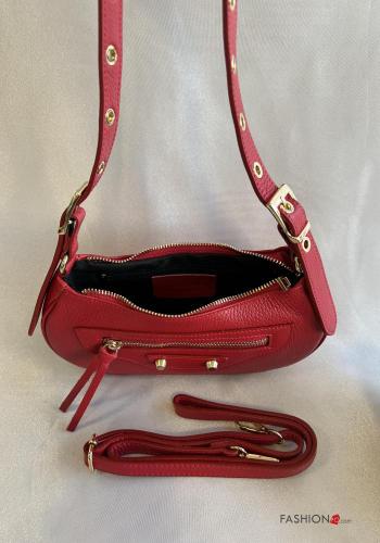 adjustable with buckle Genuine Leather Bag with zip with shoulder strap - ph 4