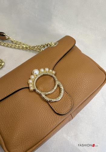 Bolsa de hombro de Cuero Genuino con perlas con cadena - ph 4