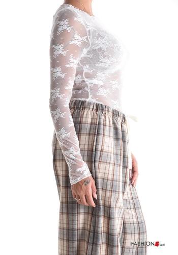 Camiseta de manga larga encaje cuello redondo Patrón bordado - ph 3