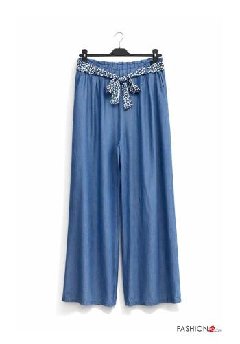 denim high waist Trousers with belt with bow with pockets - ph 2