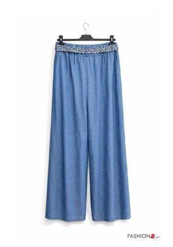 denim high waist Trousers with belt with bow with pockets - ph 3