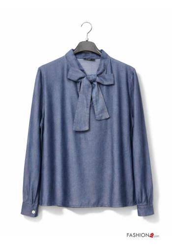 Camisa tela vaquera con lazo con cuello en v - ph 2