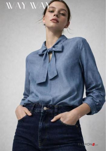 Camisa tela vaquera con lazo con cuello en v - ph 1