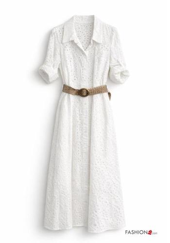 Vestido de Algodón con bolsillos con cinturón bordado inglés - ph 2