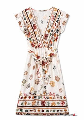 ruffle sleeve Dress with belt with v-neck - ph 2