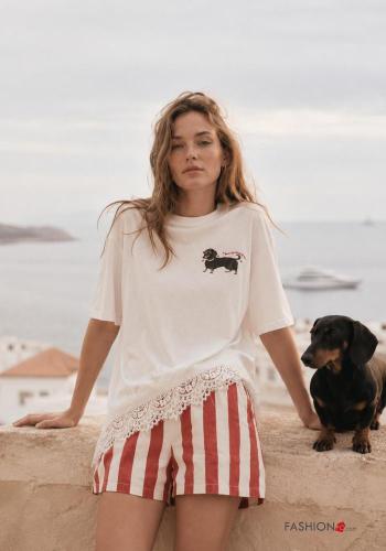 lace trim Cotton T-shirt - ph 2