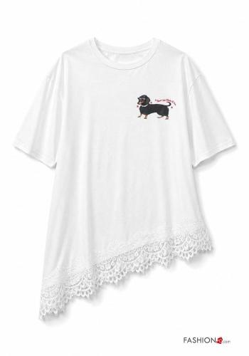 lace trim Cotton T-shirt - ph 3