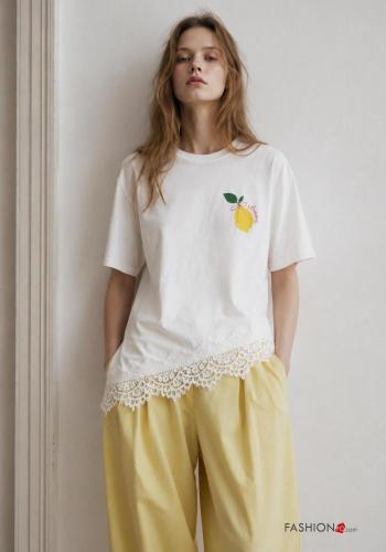 lace trim Cotton T-shirt - ph 2