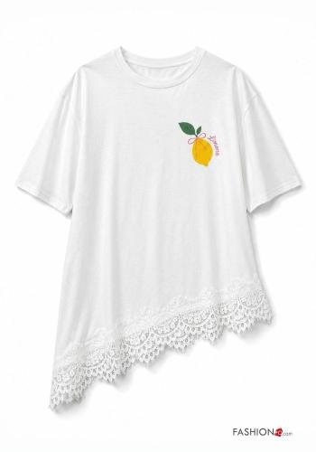 lace trim Cotton T-shirt - ph 3