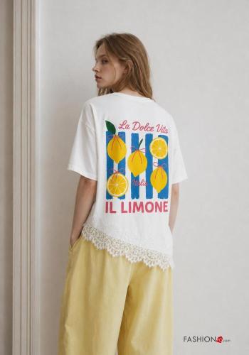 lace trim Cotton T-shirt - ph 1