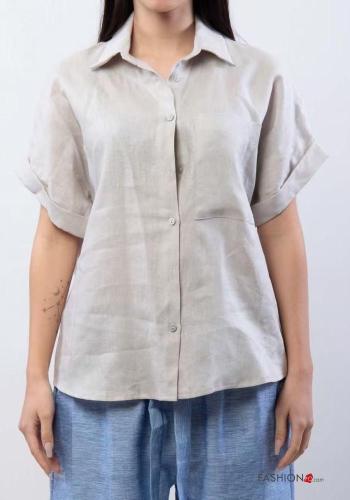 Chemise en Lin manches courtes avec poches - ph 2