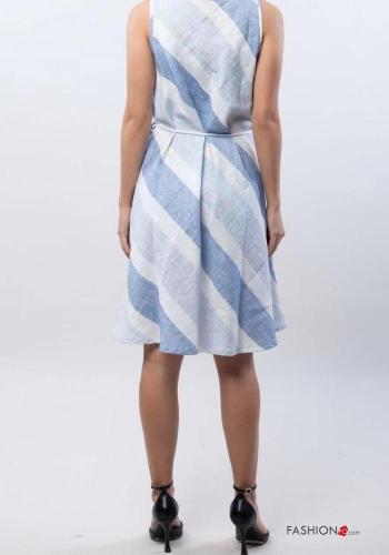 Striped sleeveless Linen Sleeveless Dress with belt - ph 4