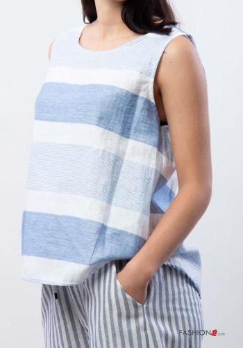 Top in Lino Fantasia righe con bottoni - ph 2