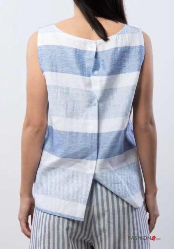 Top in Lino Fantasia righe con bottoni - ph 3