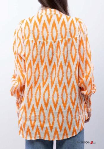 Camicia in Lino maniche lunghe Fantasia geometrica con bottoni - ph 3