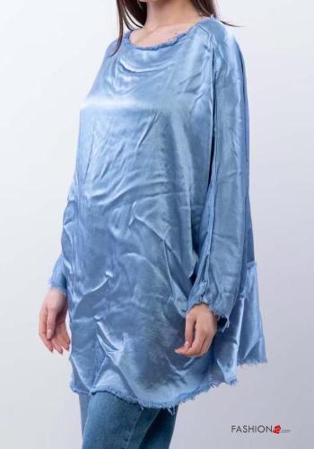 oversized crew neck long sleeve satin Blouse - ph 2