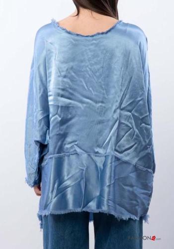 oversized crew neck long sleeve satin Blouse - ph 3