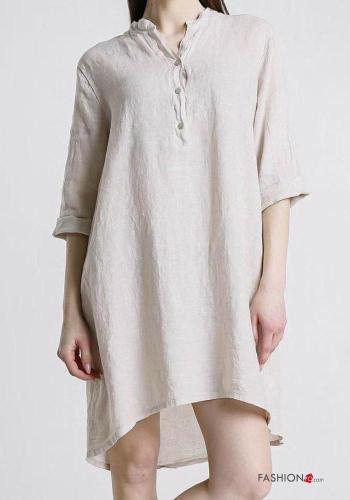Robe en Lin à boutons manches à trois-quarts - ph 2