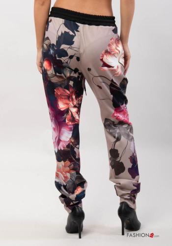 Pantalone Fantasia floreale con elastico con tasche con corda - ph 2