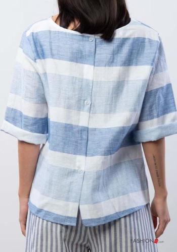 Blusa em Linho às riscas com botões manga três quartos - ph 2