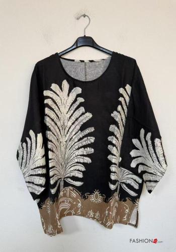 Leaf print oversized Linen Blouse 3/4 sleeve - ph 2