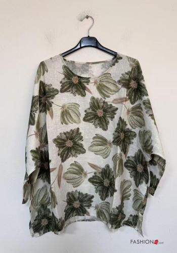 Leaf print oversized Linen Blouse 3/4 sleeve - ph 2