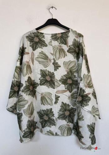 Leaf print oversized Linen Blouse 3/4 sleeve - ph 3