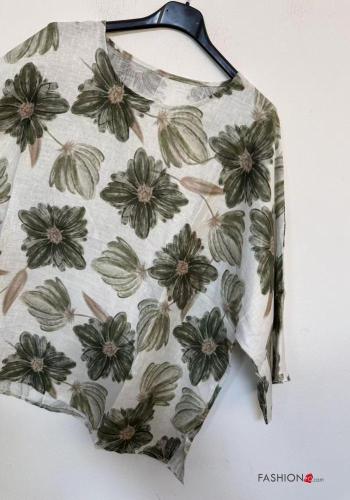 Leaf print oversized Linen Blouse 3/4 sleeve - ph 4