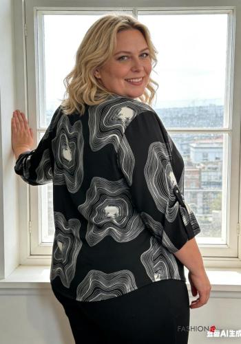 Camicia maniche lunghe Fantasia geometrica con bottoni scollo a V - ph 4