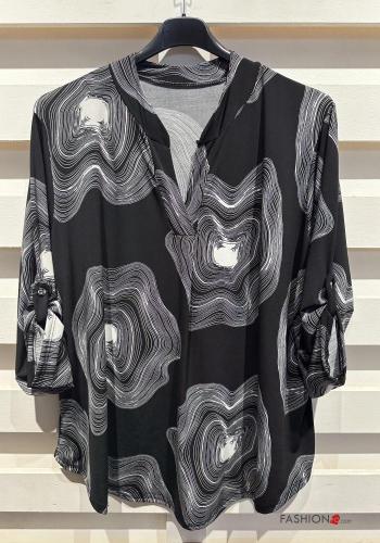 Camicia maniche lunghe Fantasia geometrica con bottoni scollo a V - ph 5