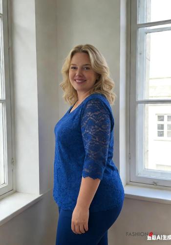 lace trim crew neck oversized Blouse with lining 3/4 sleeve - ph 2